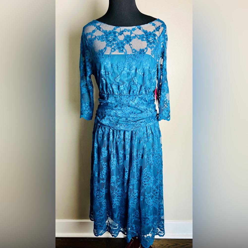 NWT Kiyonna brand turquoise lace dress - Picture 4 of 6